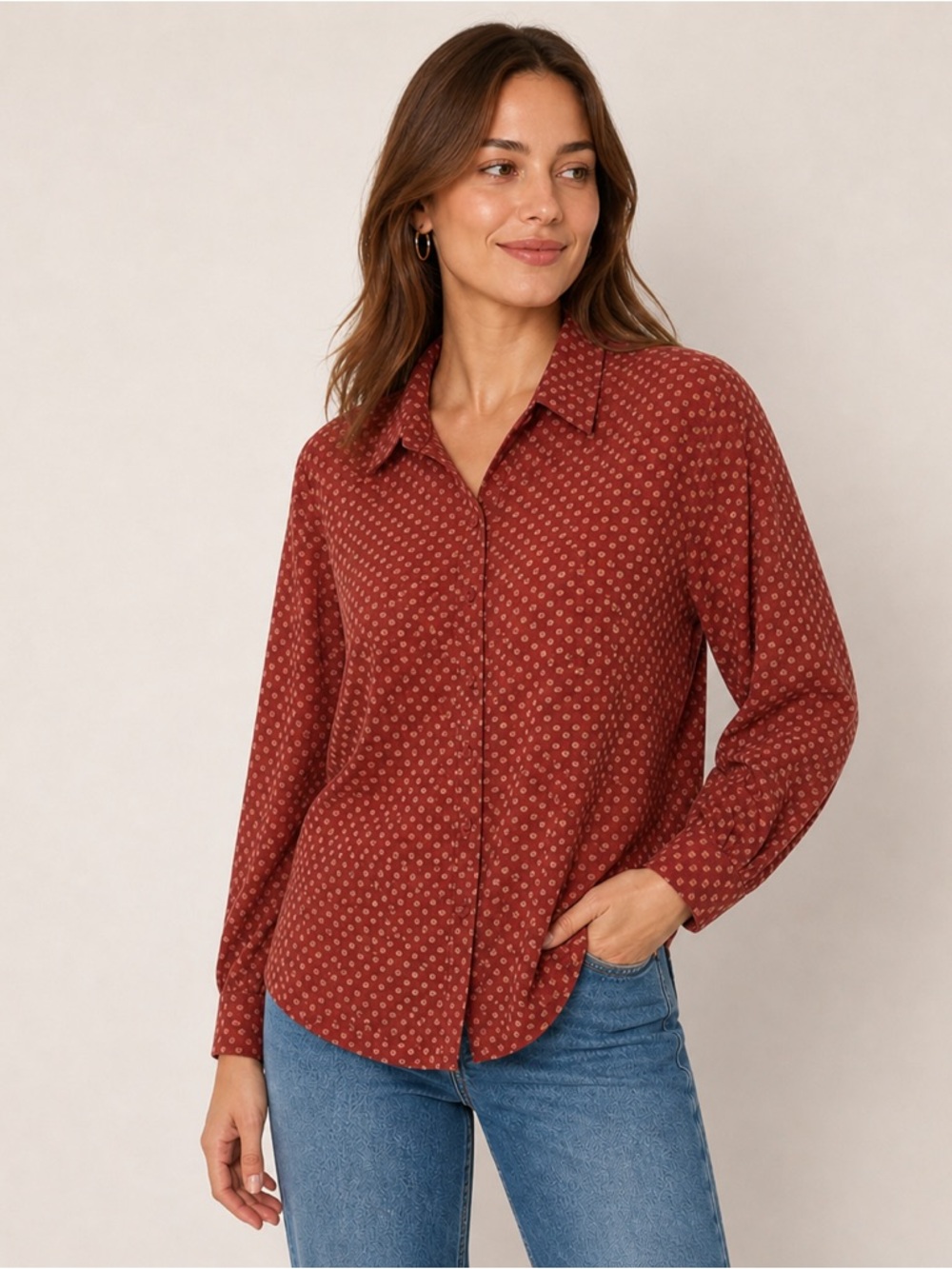 L.L. BEAN Vintage Red Patterned Women’s Button Down Shirt - Size Large